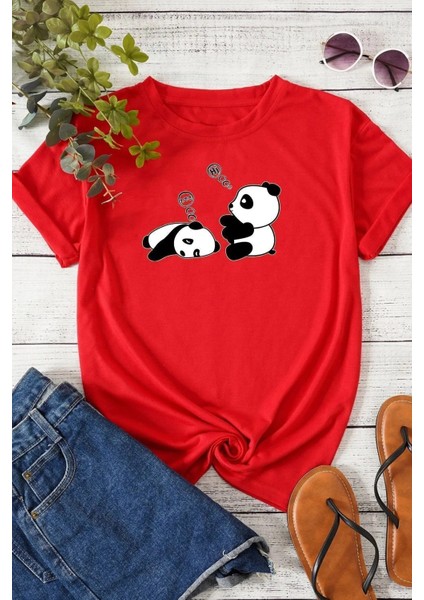 Unisex Panda Baskılı T-Shirt
