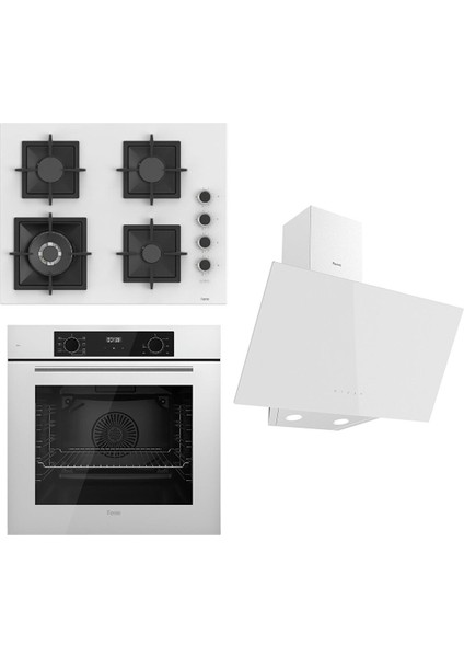 Flowart Serisi Beyaz Set (SC406-WFA + QBL63CB +D078 ) - Döküm Izgara / 65 cm Ocak