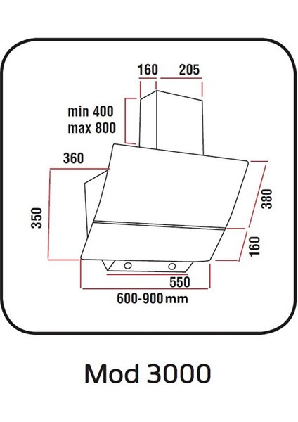Mod 3000 Siyah Ankastre Davlumbaz