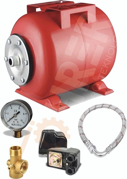 CRW50-I 50 Lt Full Set Yatay Hidrofor Genleşme Tankı - Manometre + Durug Şalter + Beşyol + 70CM Flex