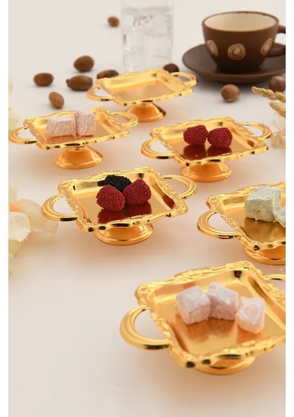 Mini Kulplu Kare Model Ayaklı Lokumluk 6'lı Takım Gold fiyatları