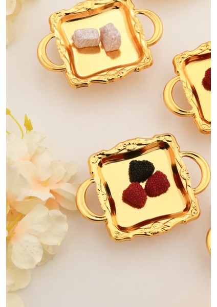 Mini Kulplu Kare Model Ayaklı Lokumluk 6'lı Takım Gold fırsatları