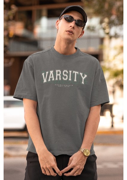 Zuno Erkek Oversize Varsity Baskılı Tshirt