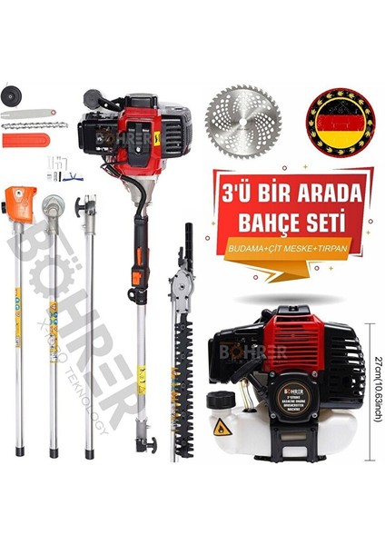 Alman 15 Hp /h 3'ü Bir Budama Testeresi, Çit Kesme , Tırpan , Benzinli Tırpan Çim Biçme Makinesi