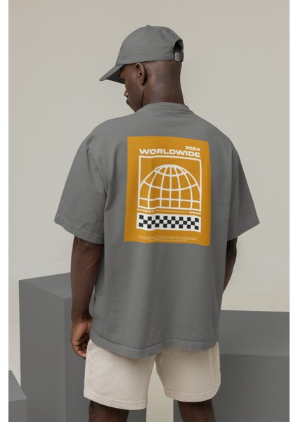 Zuno Erkek Oversize Worldwide Baskılı Tshirt