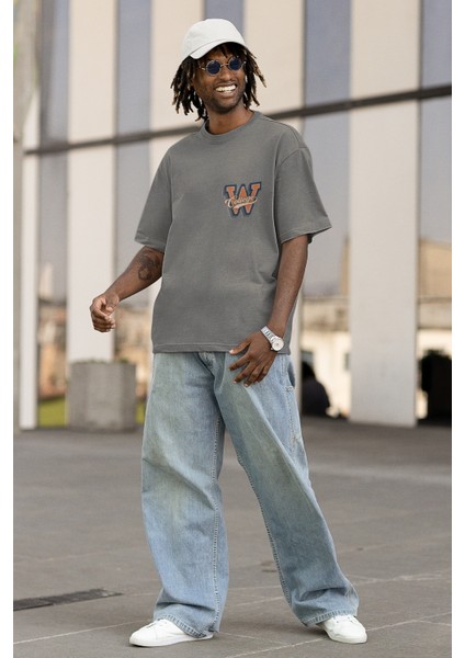 Zuno Erkek Oversize College W Baskılı Tshirt
