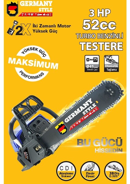 Alman Turbo MS-650 52 cc Ağaç Dal Kesim Benzinli Hızar Ağaç Kesme Moturu Zincirli Testere fiyatları