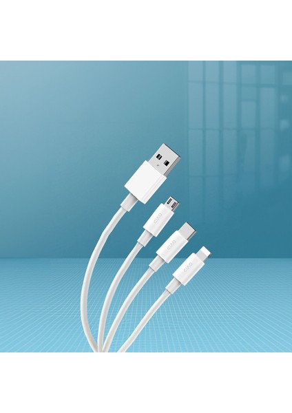 L37 3in1 Lightning, Type-C, Micro Çıkışlı Hızlı Data ve Şarj Kablosu
