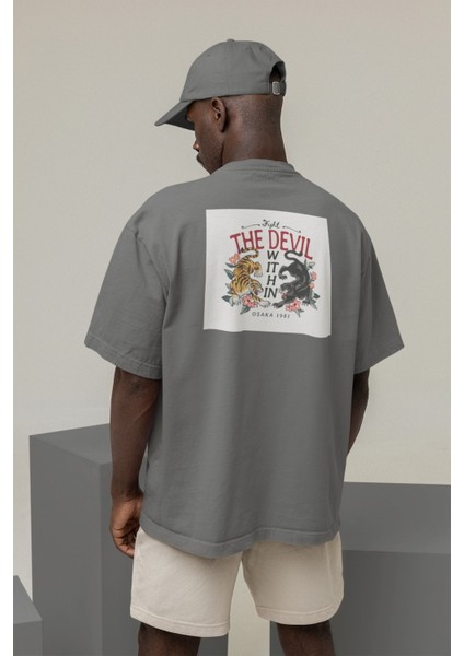 Zuno Erkek Oversize The Devil Baskılı Tshirt