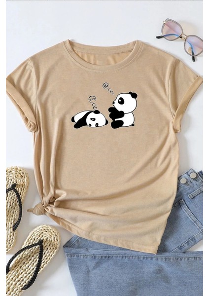 Unisex Panda Baskılı T-Shirt
