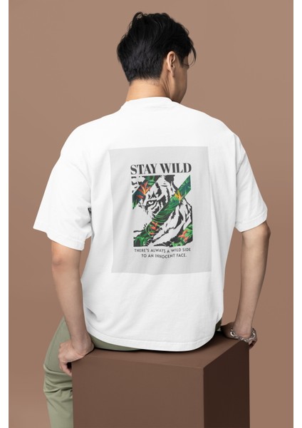 Zuno Erkek Oversize Stay Wild Tiger Baskılı Tshirt