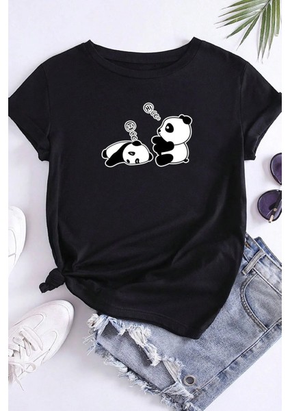 Unisex Panda Baskılı T-Shirt