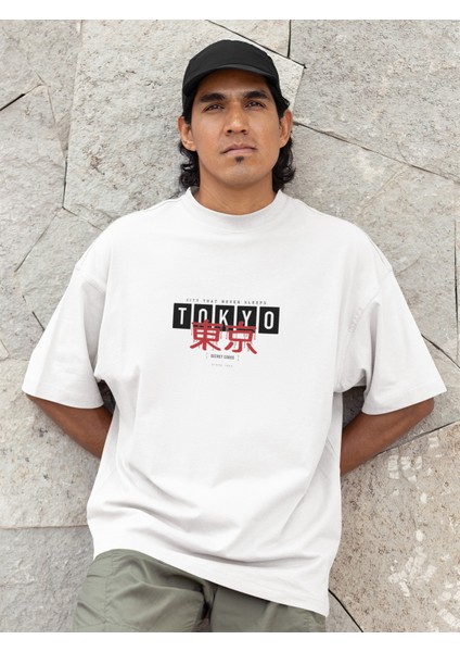 Zuno Erkek Oversize Tokyo Secret Codes Baskılı Tshirt