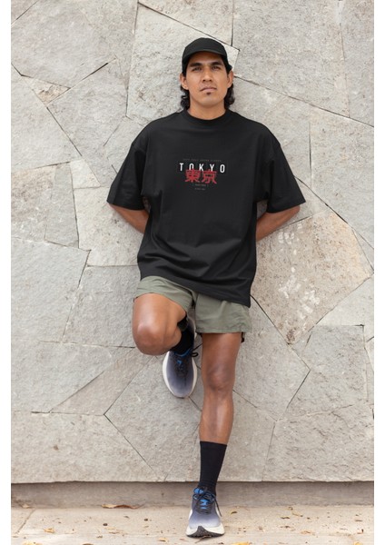 Zuno Erkek Oversize Tokyo Secret Codes Baskılı Tshirt