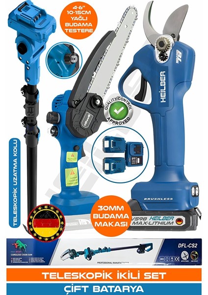 Alman V598 Teleskopi̇k Uzatma Kollu Akülü 30MM Budama Makasi ve 10-15CM Akülü Budama Testeresi̇ Bağ Makasi Testere