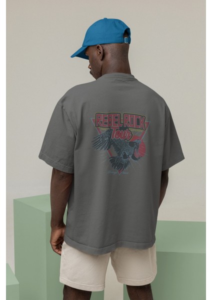 Zuno Erkek Oversize Rebel Rock Town Baskılı Tshirt