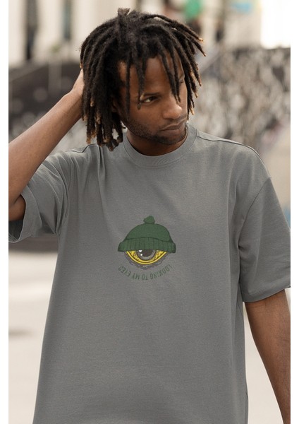 Zuno Erkek Oversize Lookıng To My Eyes Baskılı Tshirt