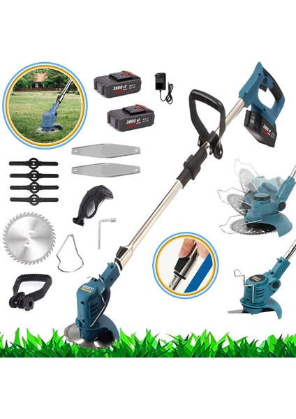 Themax Yeni Nesil Asr 776 Series Çift Akülü Ot Çim Çalı Biçme Tırpanı Teleskopik Uzatmalı