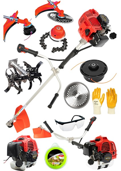 Alman 2.4 Hp Tam Profesyonel Yan Tipi Benzinli Tırpan Ot Çalı Çim Biçme Makinesi + Çapa Canavar Başlı