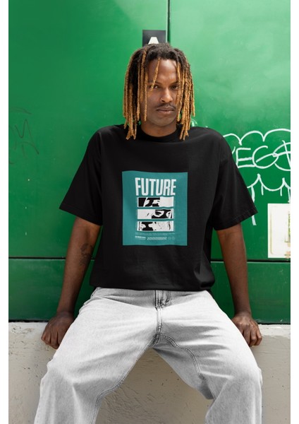 Zuno Erkek Oversize Future Çerçeve Baskılı Tshirt