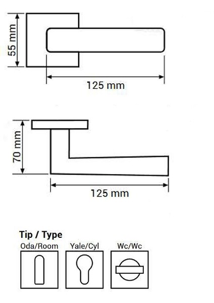 Yalı Koleksiyonu Kare Rozetli Alüminyum Kapı Kolu (Oda/yale/wc) Saten fiyatları