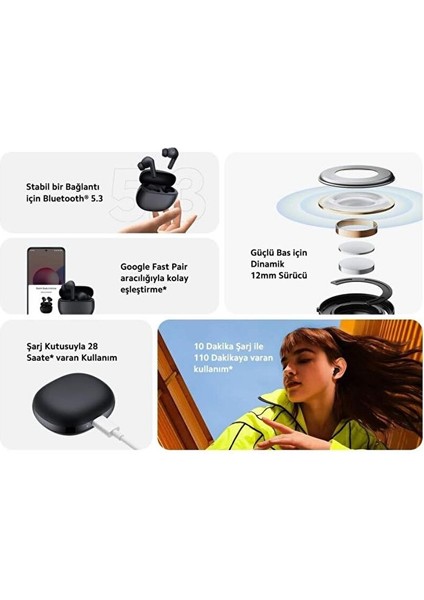 Redmi Buds 4 Active Bluetooth Kulaklık Siyah