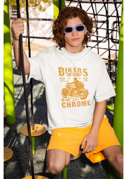Zuno Erkek Oversize Bikers Chrome Baskılı Tshirt