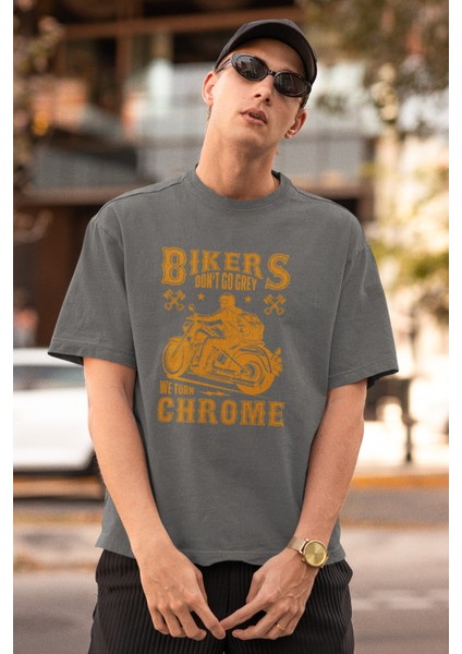 Zuno Erkek Oversize Bikers Chrome Baskılı Tshirt