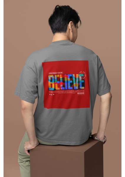 Zuno Erkek Oversize Believe Baskılı Tshirt