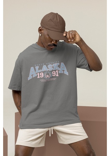 Zuno Erkek Oversize Alaska 1991 Baskılı Tshirt