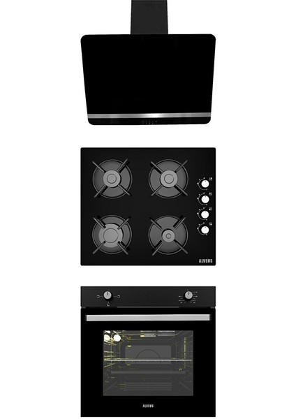 New 604 Si̇yah Cam 3'lü Ankastre Set BİNDESİT-GLS640-MFA604