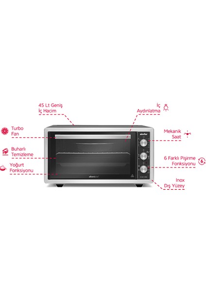 M4503 45 Lt Inox Turbo Midi Fırın