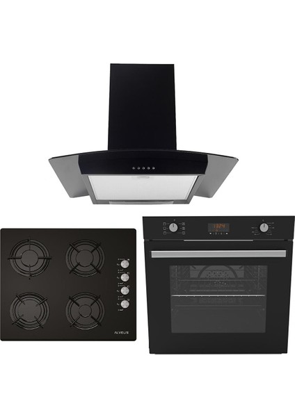 Akdeni̇z 627 Si̇yah 3'lü Ankastre Set Yeni̇ (İBER-GLS640-MFA627)