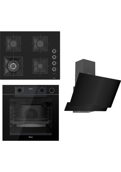 Steamart-Fryart Serisi Siyah Set (SC405-WFA + QEP64CS +D063 ) - Döküm Izgara / 65 cm Ocak