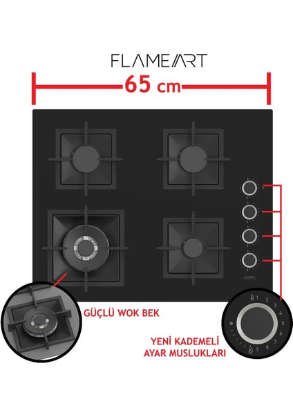 Steamart-Fryart Serisi Siyah Set (SC405-WFA + QEP64CS +D063 ) - Döküm Izgara / 65 cm Ocak modelleri