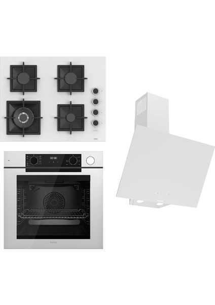 Steamart-Fryart-Silentart Serisi Beyaz Set (SC406-WFA + QEP64CB +D078-SA ) - Döküm Izgara / 65 cm Ocak