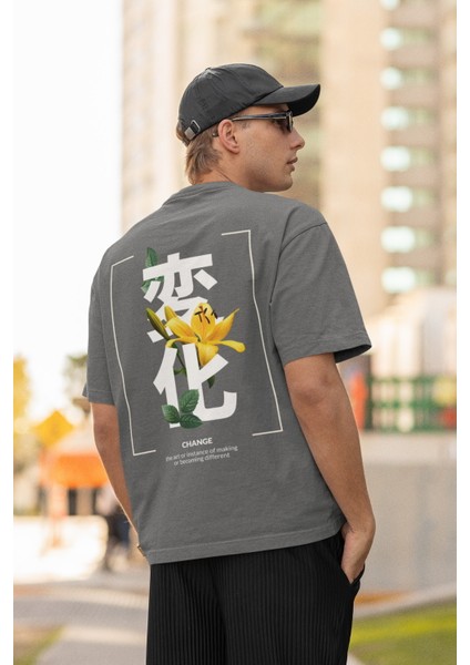 Zuno Erkek Oversize Change Flower Baskılı Tshirt