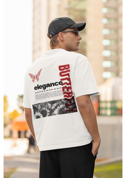 Zuno Erkek Oversize Butterfly Elegance Baskılı Tshirt