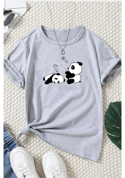 Unisex Panda Baskılı T-Shirt