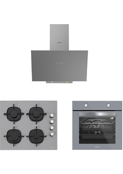 3'lü Gri Cam Ankastre Set (3481 Flam 60 GRI+CS5335S02+BO65E1S01)