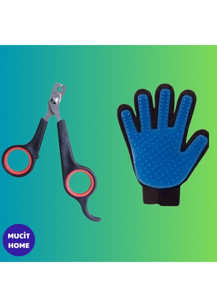 Kedi Köpek Tüy Tarama Fırça Eldiven Kedi Köpek Tırnak Makası 2 Li Set