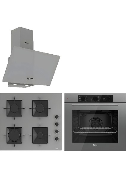 QBL62CPR - SS208CPR -D088 60 cm Gri Cam Turbolu Ankastre Set -Yeni 2025