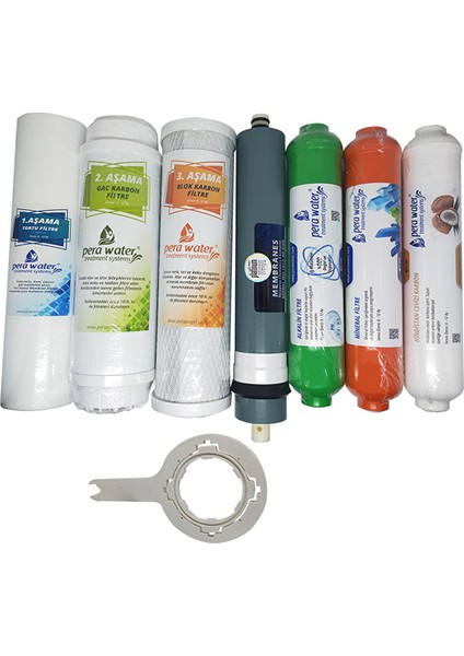 Açık Kasa Su Arıtma Cihazlarına Uygun Platinium 80 Gpd Mebranlı 7'li Alkali + Mineral Filtre Seti Açma Anahtarı Hediyeli