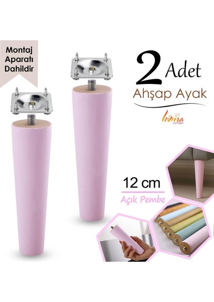 2 Adet Ahşap Ayak 12 cm Açık Pembe M8 Civatalı Bağlantı Aparatlı Dolap Mobilya Koltuk Kanepe Destek Ayağı Ayakları fiyatları