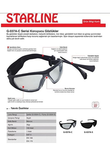 Yüksek Kalite Şeffaf Koruyucu Gözlük G-037A-C