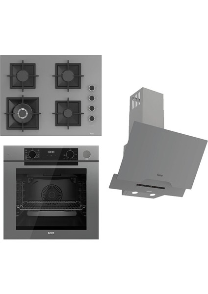 Steamart-Fryart-Silentart Serisi Gri Set (SC408-WFA + QEP64CPR +D065-SA ) - Döküm Izgara / 65 cm Ocak