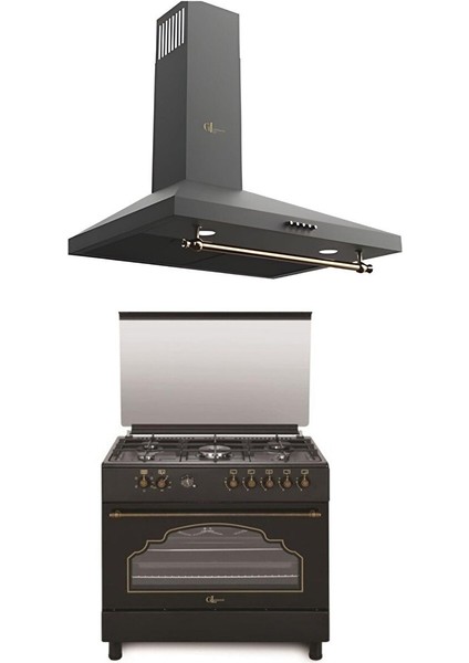 Rustik Siyah Set 90 Cm(Desire 90 Kuzine Fırın- Gld 039RS Davlumbaz)