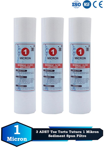 Açık Kasa Su Arıtma Cihazı 10 Inç 1 Mikron Sediment Spun Filtre (Toz,tortu Filtre) (3 Adet)