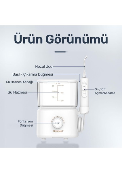 Nicefeel FC180 Profesyonel 600ML Diş Teli/protez Bakım ve Ağız Duşu-Beyaz fiyatları