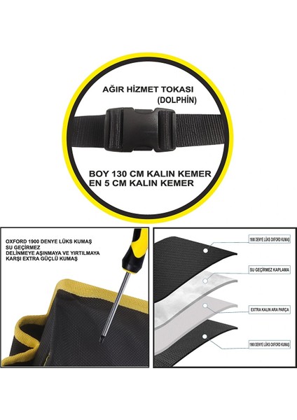Acar Stil Çatıcı Kalıpçı Çivi Önlüğü (3bölmeli ve Sabit Kemerli)